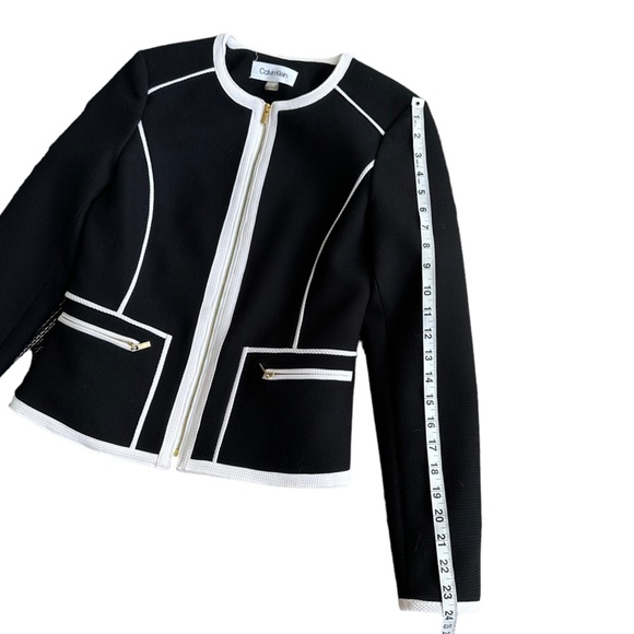 Calvin Klein Women's Front Zip Black & White Color Block Business Jacket‎ Size 4 - Picture 13 of 15